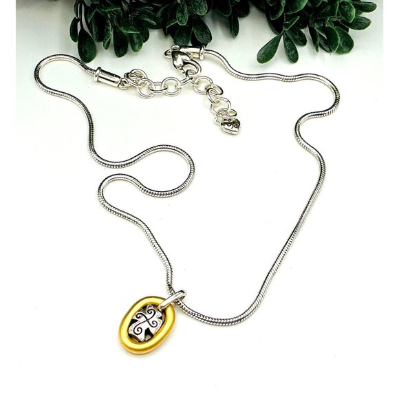 Silver and Gold Tone Necklace Oval Pendant with Cross design  by Brighton - Picture 4 of 5